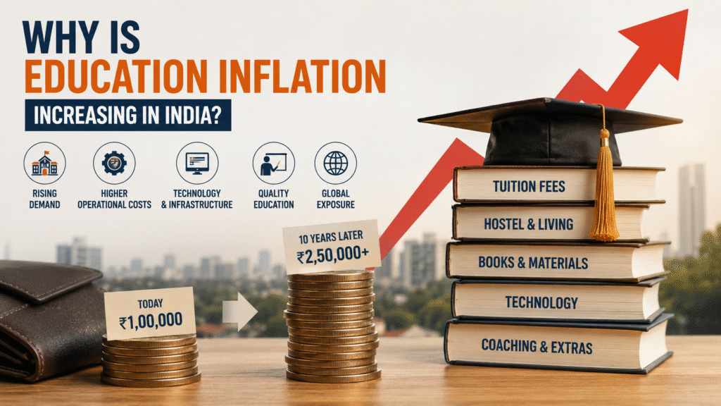 Parents discussing rising education costs in India while planning their child's future education expenses.