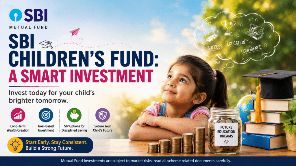 Parents planning their child's future by investing in SBI Children's Fund for long-term education and financial goals. Image Ca