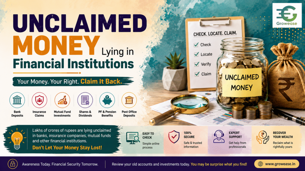 Person checking unclaimed money in financial institutions online using a laptop and banking documents.