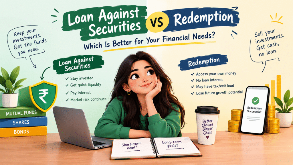Loan against securities vs redemption comparison showing investment and borrowing options