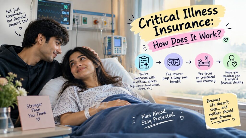 Young Indian couple reviewing critical illness insurance and financial protection at home